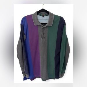 Vintage Colours by Alexander Julian Color Block Long Sleeve Shirt Size Medium